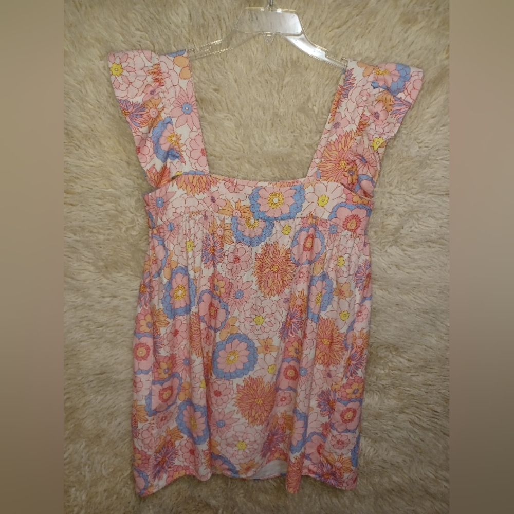 Floral Sleeveless Tuckernuck Ruffle Straps Dress 100% Linen - Picture 4 of 12